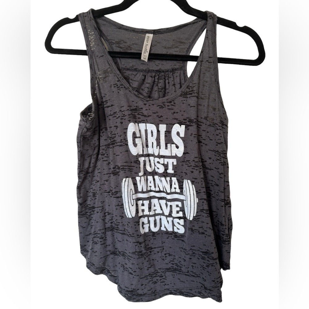 Ever Hottie Girls Just Wanna Have Guns Burnout Tank Top Gray Medium‎ WBNFTT2300